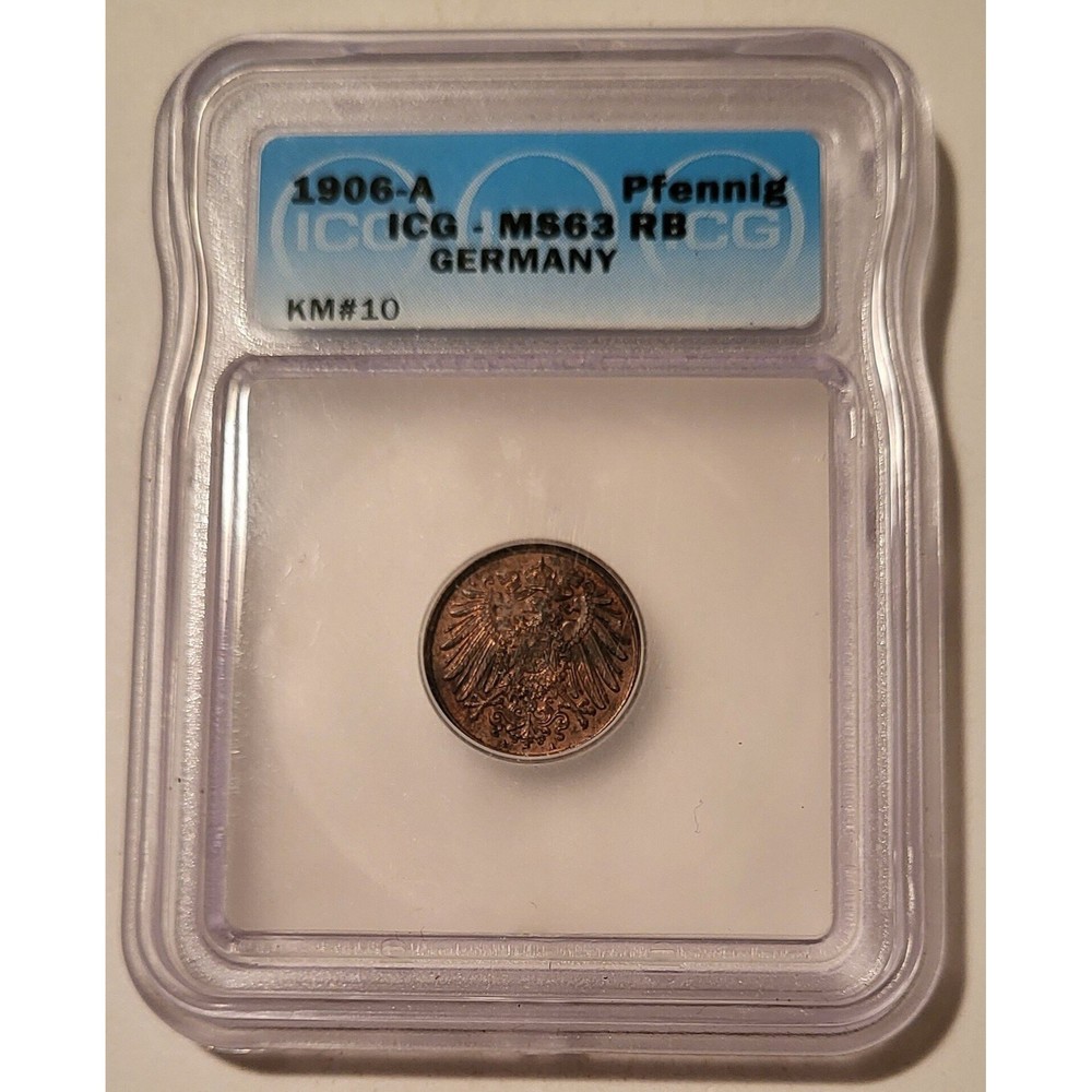 Germany Empire Wilhelm II 1906 A Pfennig MS63 RB ICG
